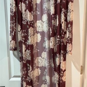 Derek Heart Burgundy Floral Sheer Cardigan